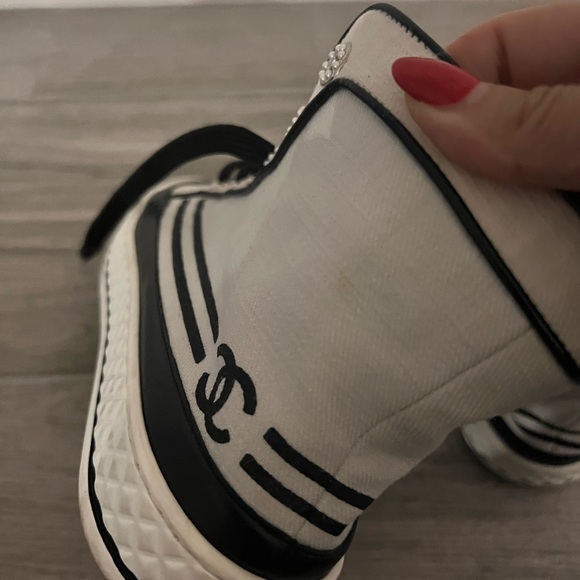 Chanel Fabric High Top Sneakers Sz 37 Authentic - Picture 4 of 9